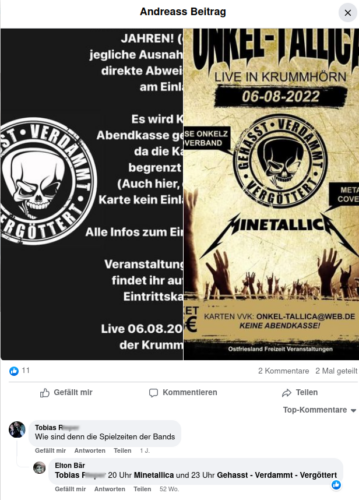 5.8.23 Krummhörn – Geplante Neonazi-Party mit der Band “Gehasst-Verdammt-Vergöttert” von Antifas gestört